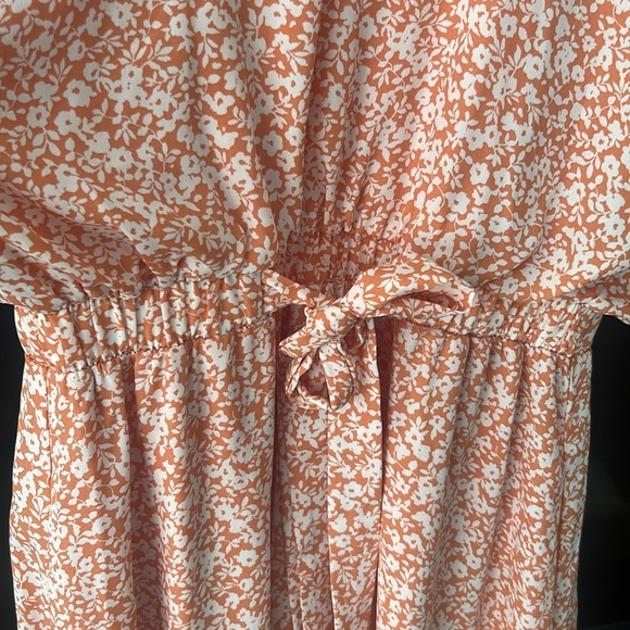 Sienna Sky Ditsy Floral V Neck Flutter Sleeve Orange/White Summer Midi Dress - Picture 15 of 16